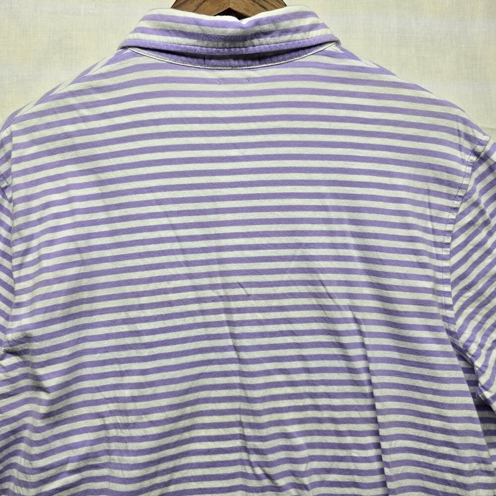 Polo Ralph Lauren Polo Shirt Mens Medium Purple White Striped Cotton Pocket - Picture 6 of 7